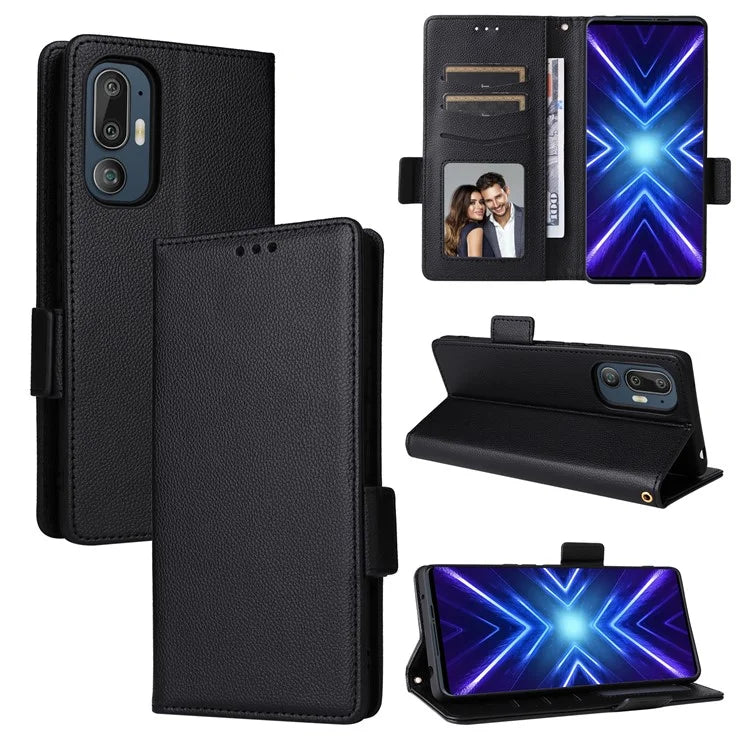 For HTC U24 Pro 5G Case Litchi Texture Leather Phone Cover with Strap