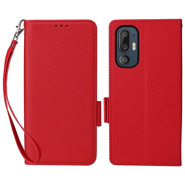 For HTC U24 Pro 5G Case Litchi Texture Leather Phone Cover with Strap