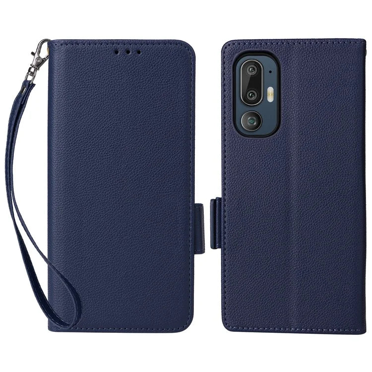 For HTC U24 Pro 5G Case Litchi Texture Leather Phone Cover with Strap
