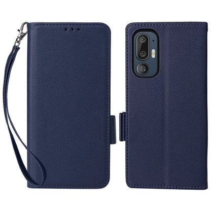 For HTC U24 Pro 5G Case Litchi Texture Leather Phone Cover with Strap