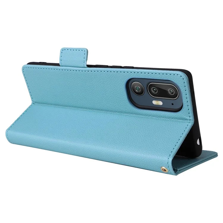 For HTC U24 Pro 5G Case Litchi Texture Leather Phone Cover with Strap
