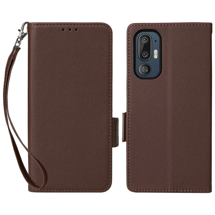 For HTC U24 Pro 5G Case Litchi Texture Leather Phone Cover with Strap