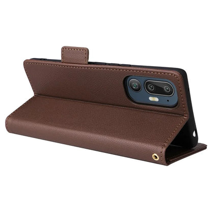 For HTC U24 Pro 5G Case Litchi Texture Leather Phone Cover with Strap
