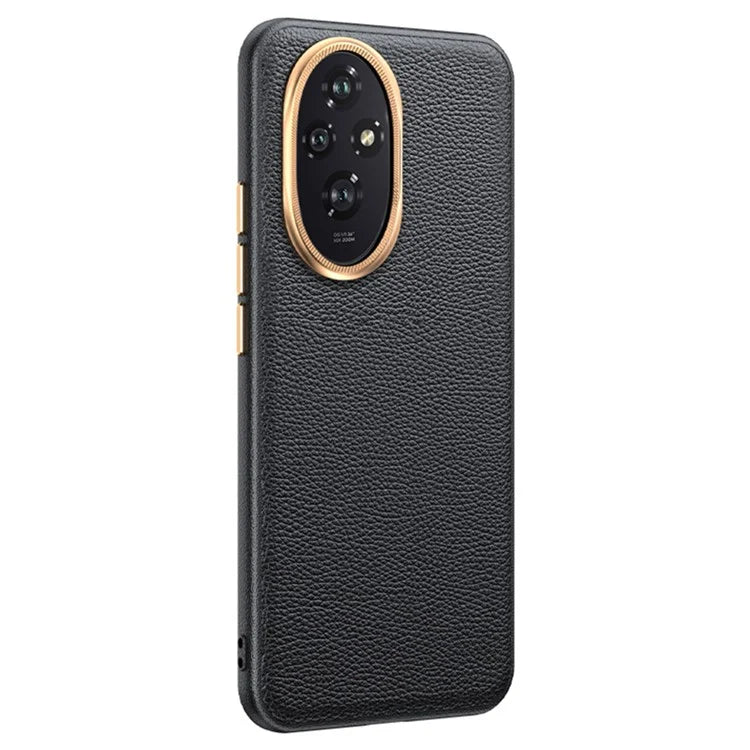 For Honor 200 5G Phone Case Metal Lens Frame PU Leather+TPU Shockproof Cover