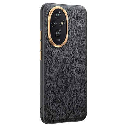 For Honor 200 5G Phone Case Metal Lens Frame PU Leather+TPU Shockproof Cover