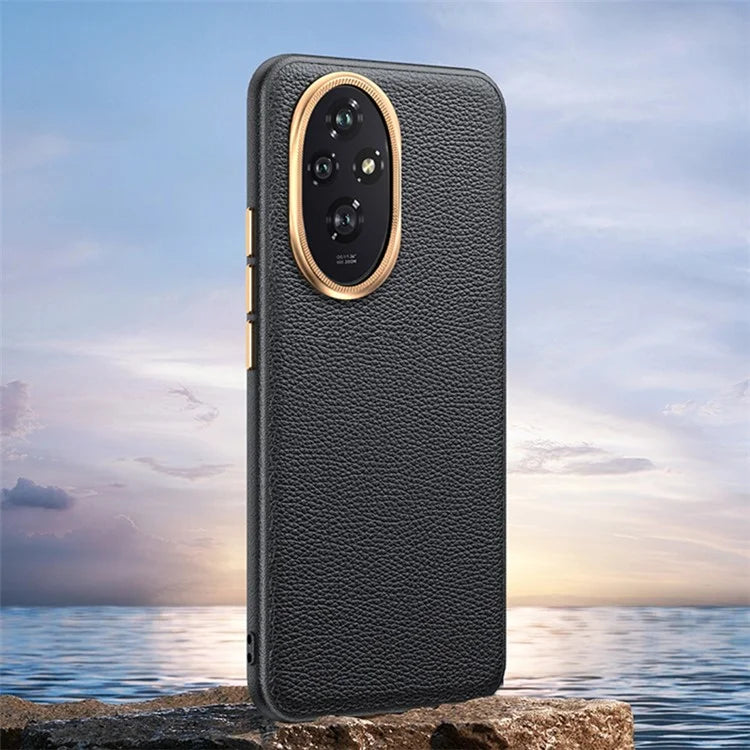 For Honor 200 5G Phone Case Metal Lens Frame PU Leather+TPU Shockproof Cover