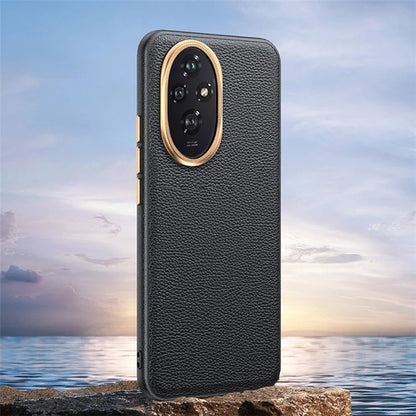 For Honor 200 5G Phone Case Metal Lens Frame PU Leather+TPU Shockproof Cover
