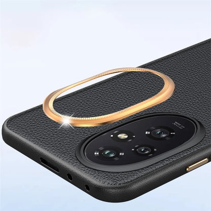 For Honor 200 5G Phone Case Metal Lens Frame PU Leather+TPU Shockproof Cover