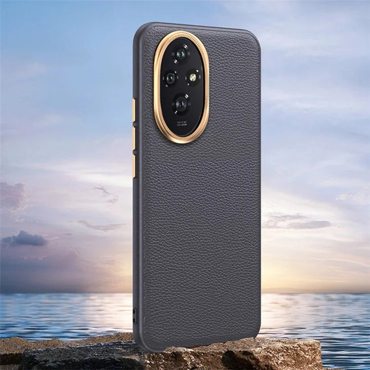 For Honor 200 5G Phone Case Metal Lens Frame PU Leather+TPU Shockproof Cover