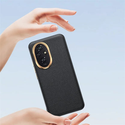 For Honor 200 5G Phone Case Metal Lens Frame PU Leather+TPU Shockproof Cover