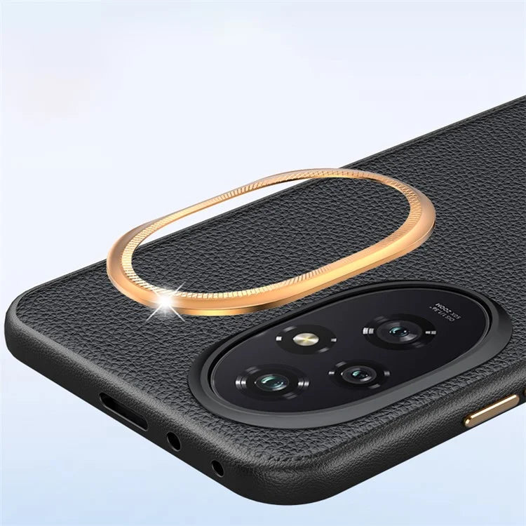 For Honor 200 5G Phone Case Metal Lens Frame PU Leather+TPU Shockproof Cover