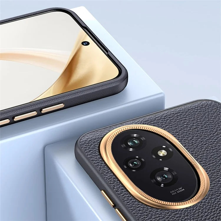 For Honor 200 5G Phone Case Metal Lens Frame PU Leather+TPU Shockproof Cover