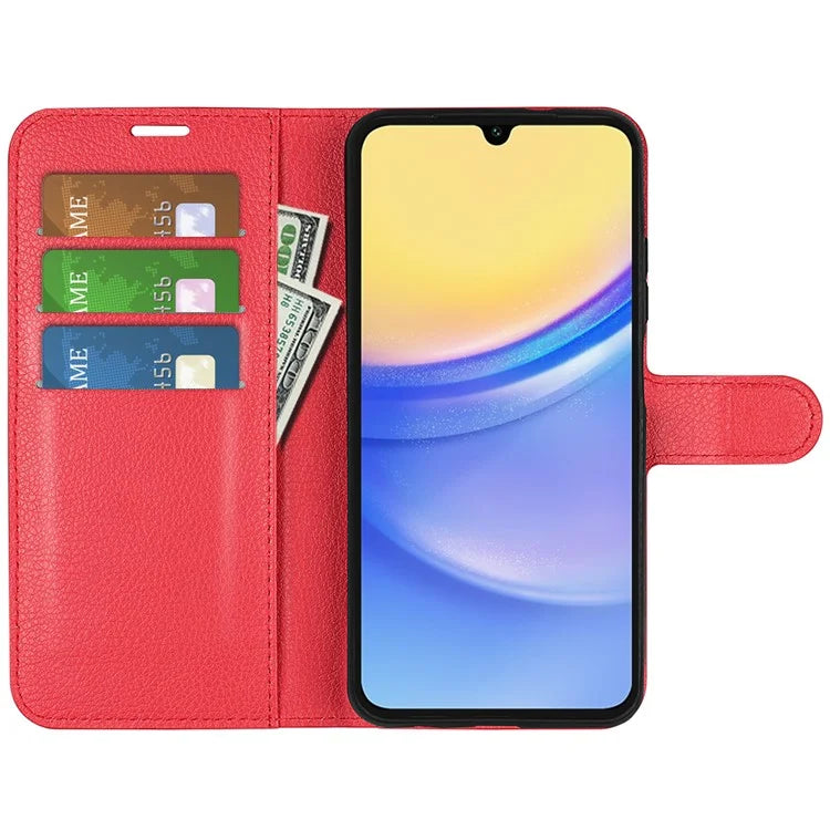 For Samsung Galaxy M15 5G Case Litchi Texture Leather Phone Cover Card Slot Magnetic Clasp