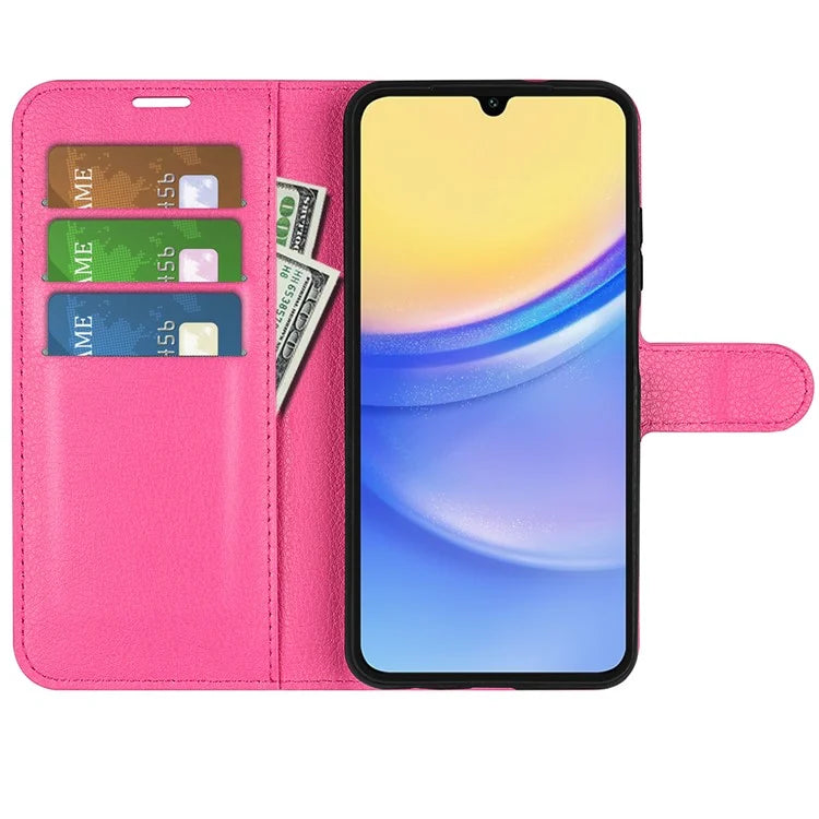 For Samsung Galaxy M15 5G Case Litchi Texture Leather Phone Cover Card Slot Magnetic Clasp