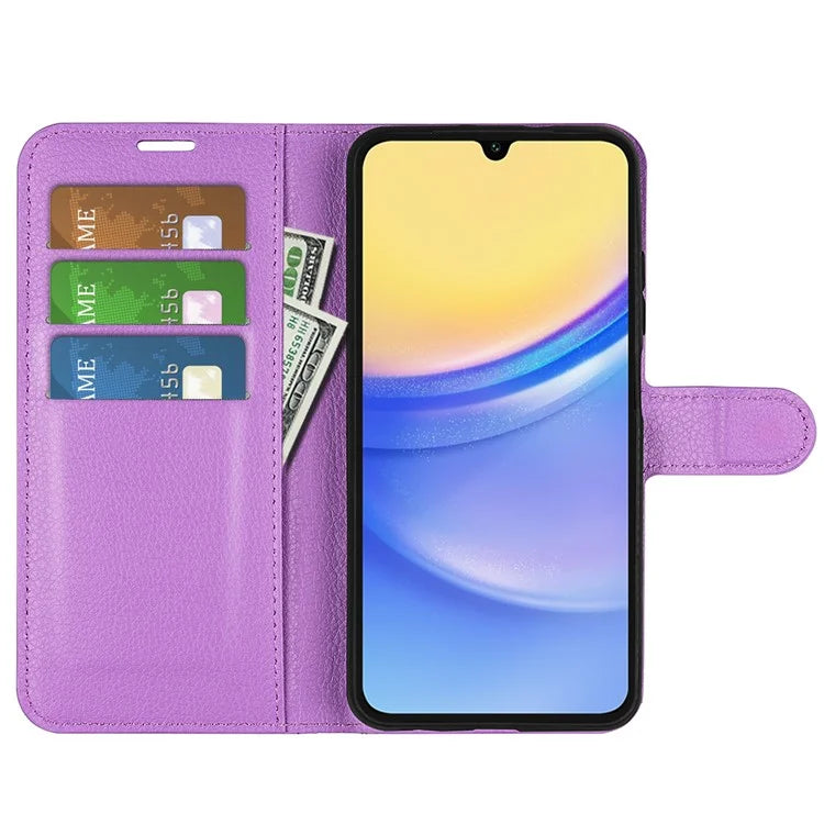 For Samsung Galaxy M15 5G Case Litchi Texture Leather Phone Cover Card Slot Magnetic Clasp