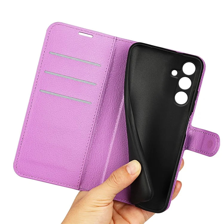 For Samsung Galaxy M15 5G Case Litchi Texture Leather Phone Cover Card Slot Magnetic Clasp