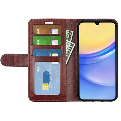 For Samsung Galaxy M15 5G Case Folio Flip Leather Phone Cover Crazy Horse Texture