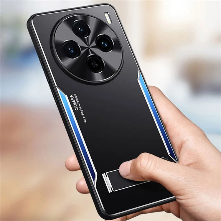 For vivo X100s 5G Kickstand Phone Case Aluminum Alloy + TPU Shockproof Phone Cover