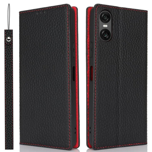 For Sony Xperia 10 VI Case Genuine Cow Leather Wallet Stand Phone Cover