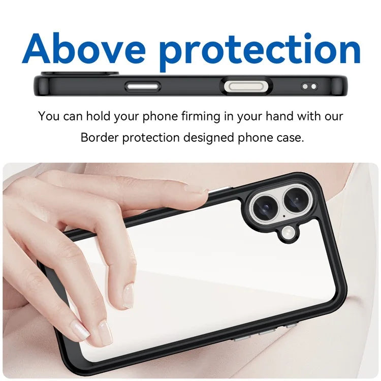 For iPhone 16 Plus Case TPU Frame Clear Acrylic Back Phone Cover