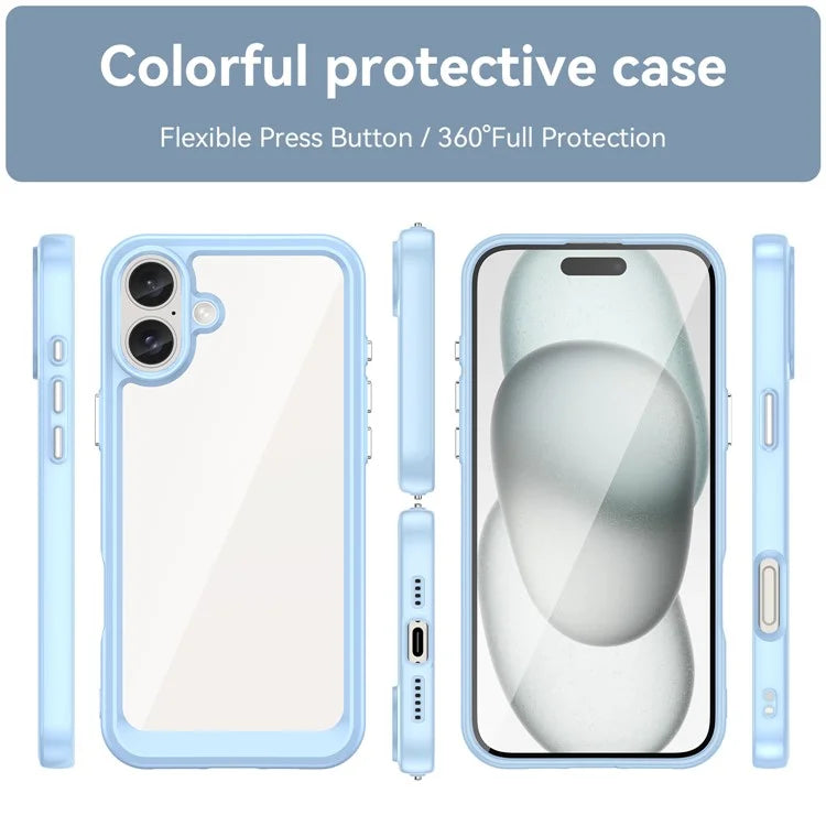 For iPhone 16 Plus Case TPU Frame Clear Acrylic Back Phone Cover