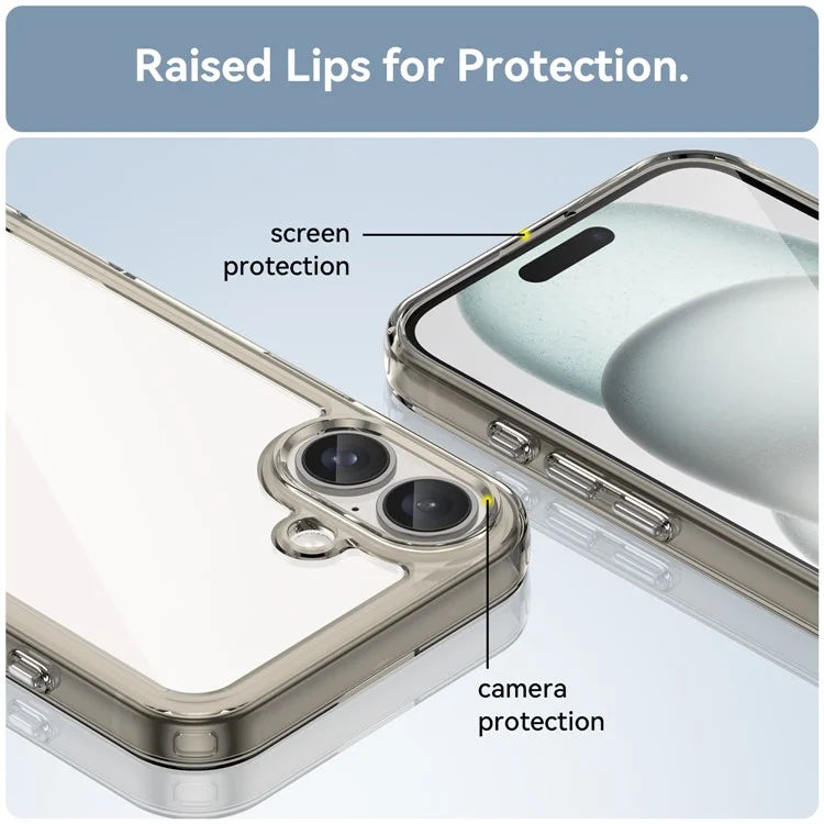 For iPhone 16 Plus Case TPU Frame Clear Acrylic Back Phone Cover