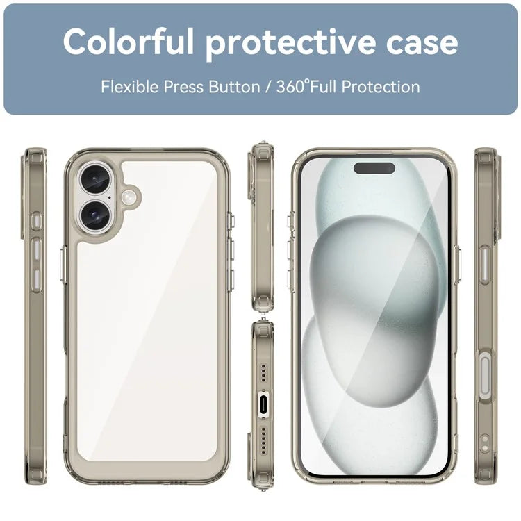 For iPhone 16 Plus Case TPU Frame Clear Acrylic Back Phone Cover