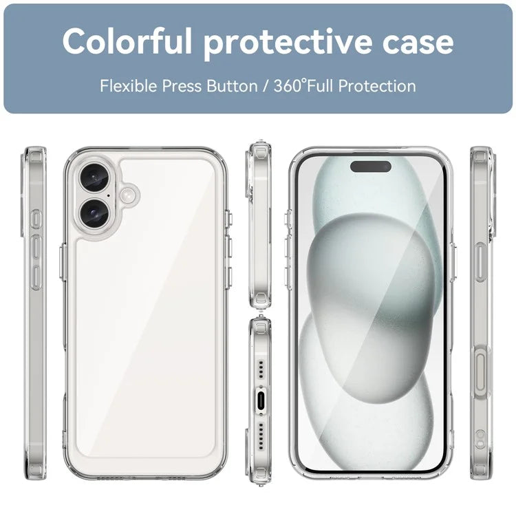 For iPhone 16 Plus Case TPU Frame Clear Acrylic Back Phone Cover