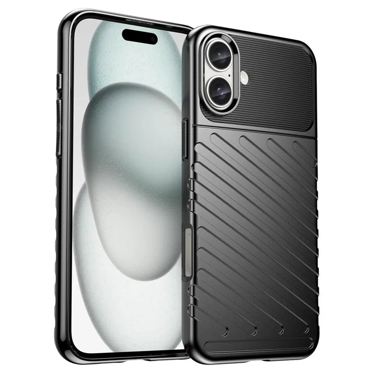 Thunder Series For iPhone 16 Plus Case Twill Texture Thickened TPU Soft Phone Cover