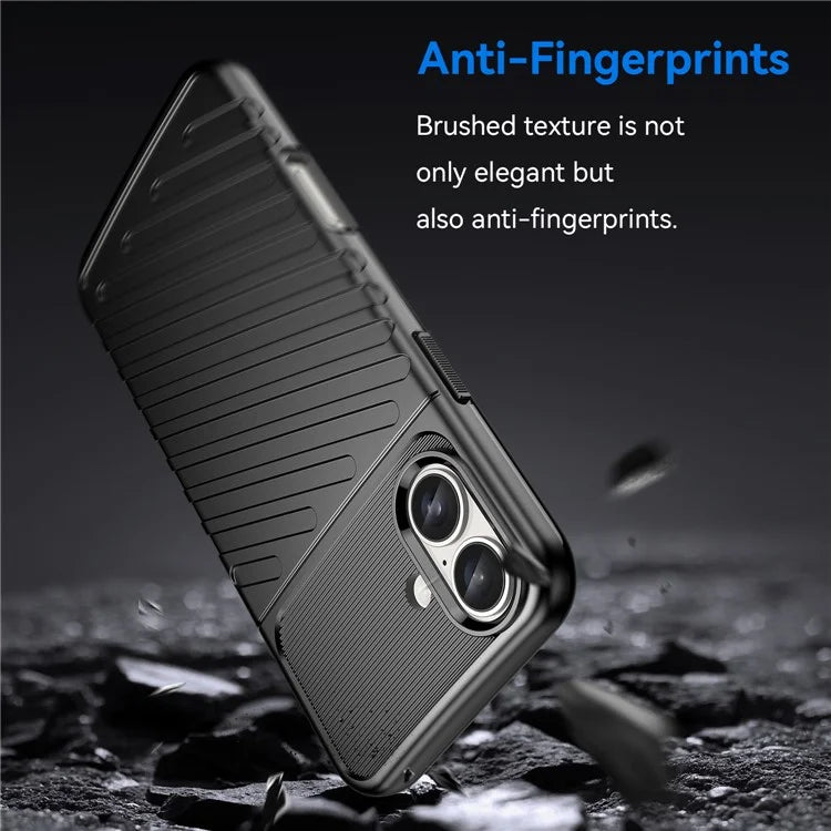 Thunder Series For iPhone 16 Plus Case Twill Texture Thickened TPU Soft Phone Cover