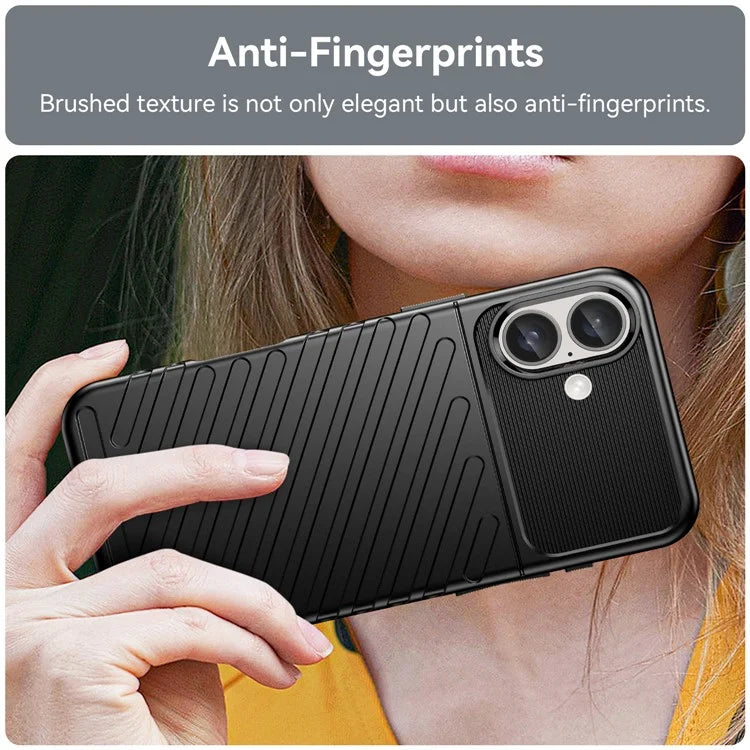 Thunder Series For iPhone 16 Plus Case Twill Texture Thickened TPU Soft Phone Cover