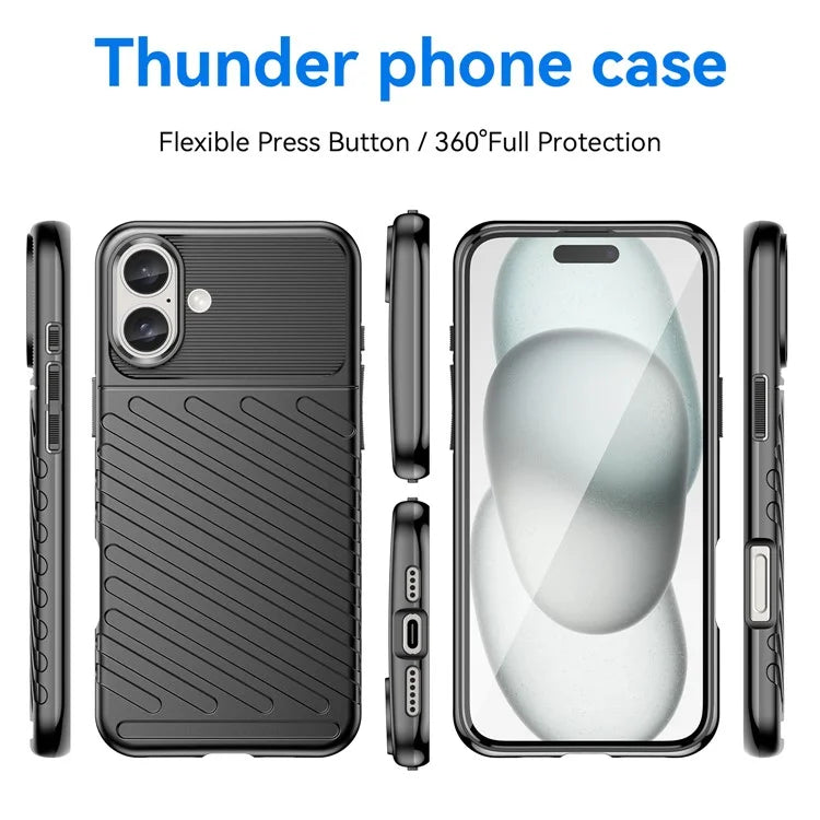 Thunder Series For iPhone 16 Plus Case Twill Texture Thickened TPU Soft Phone Cover
