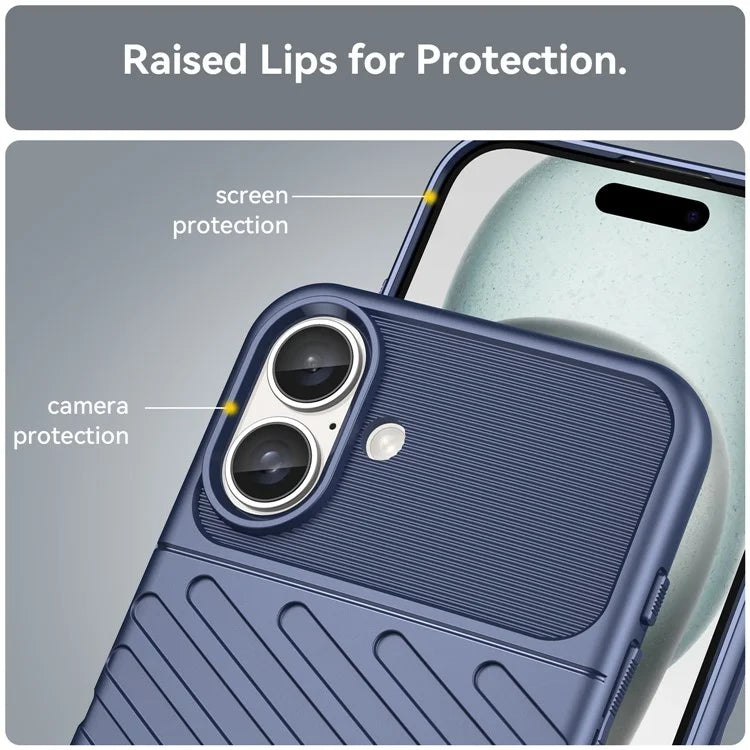 Thunder Series For iPhone 16 Plus Case Twill Texture Thickened TPU Soft Phone Cover