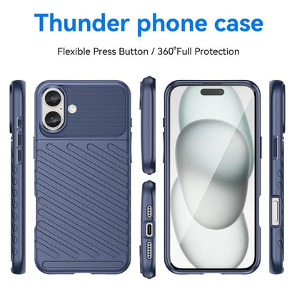 Thunder Series For iPhone 16 Plus Case Twill Texture Thickened TPU Soft Phone Cover