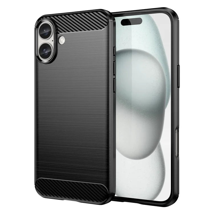 For iPhone 16 Plus Case Brushed Soft TPU Phone Cover Carbon Fiber Texture