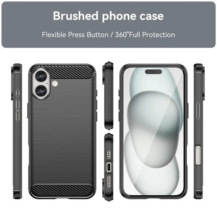 For iPhone 16 Plus Case Brushed Soft TPU Phone Cover Carbon Fiber Texture
