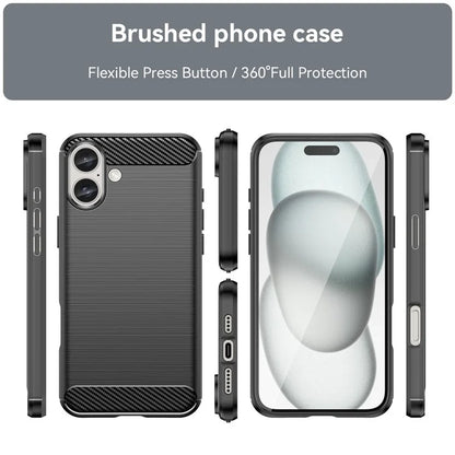 For iPhone 16 Plus Case Brushed Soft TPU Phone Cover Carbon Fiber Texture