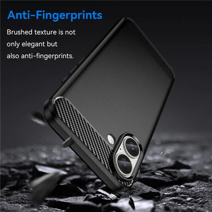 For iPhone 16 Plus Case Brushed Soft TPU Phone Cover Carbon Fiber Texture