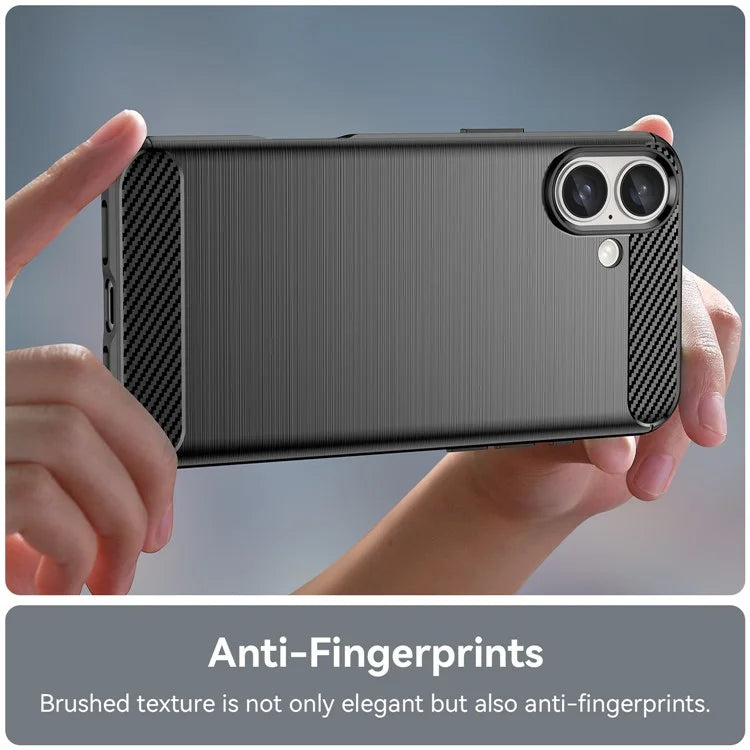 For iPhone 16 Plus Case Brushed Soft TPU Phone Cover Carbon Fiber Texture