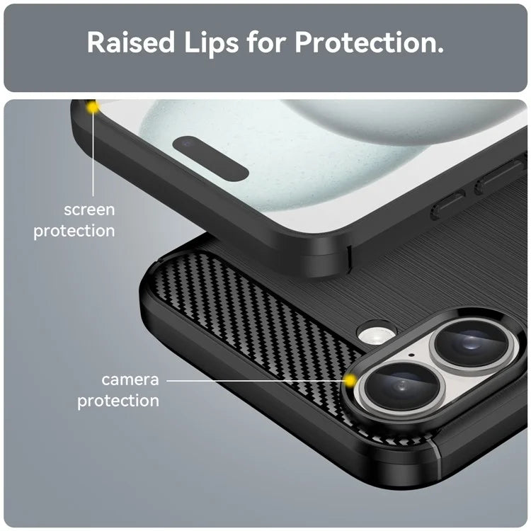 For iPhone 16 Plus Case Brushed Soft TPU Phone Cover Carbon Fiber Texture