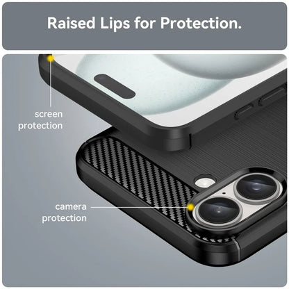 For iPhone 16 Plus Case Brushed Soft TPU Phone Cover Carbon Fiber Texture