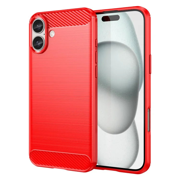For iPhone 16 Plus Case Brushed Soft TPU Phone Cover Carbon Fiber Texture