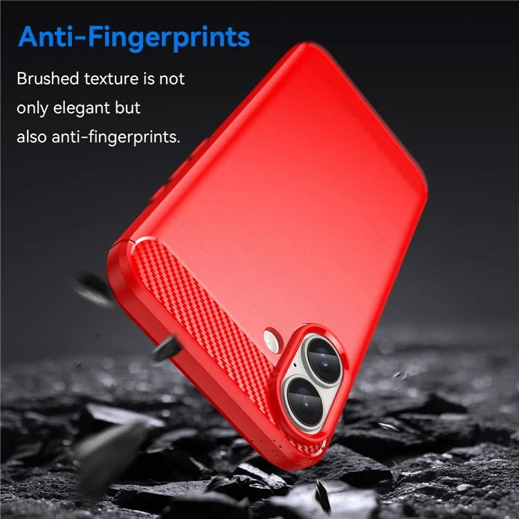 For iPhone 16 Plus Case Brushed Soft TPU Phone Cover Carbon Fiber Texture