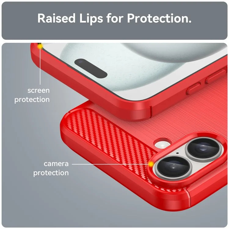 For iPhone 16 Plus Case Brushed Soft TPU Phone Cover Carbon Fiber Texture