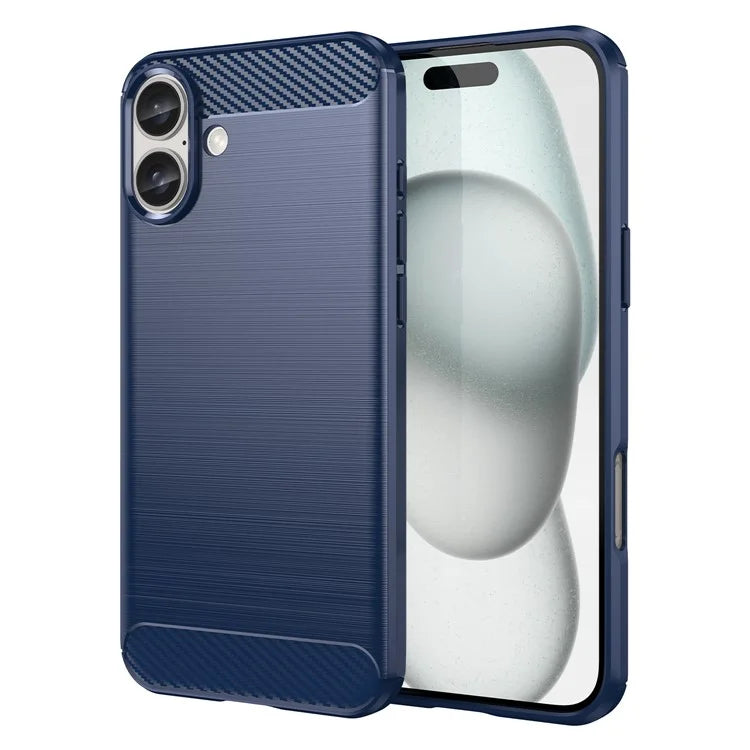 For iPhone 16 Plus Case Brushed Soft TPU Phone Cover Carbon Fiber Texture