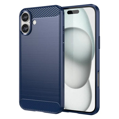 For iPhone 16 Plus Case Brushed Soft TPU Phone Cover Carbon Fiber Texture