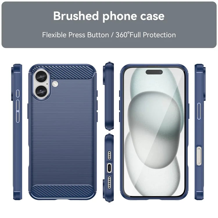 For iPhone 16 Plus Case Brushed Soft TPU Phone Cover Carbon Fiber Texture