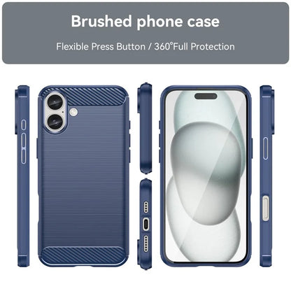 For iPhone 16 Plus Case Brushed Soft TPU Phone Cover Carbon Fiber Texture