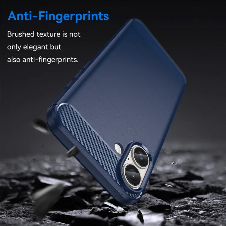 For iPhone 16 Plus Case Brushed Soft TPU Phone Cover Carbon Fiber Texture