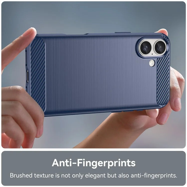 For iPhone 16 Plus Case Brushed Soft TPU Phone Cover Carbon Fiber Texture